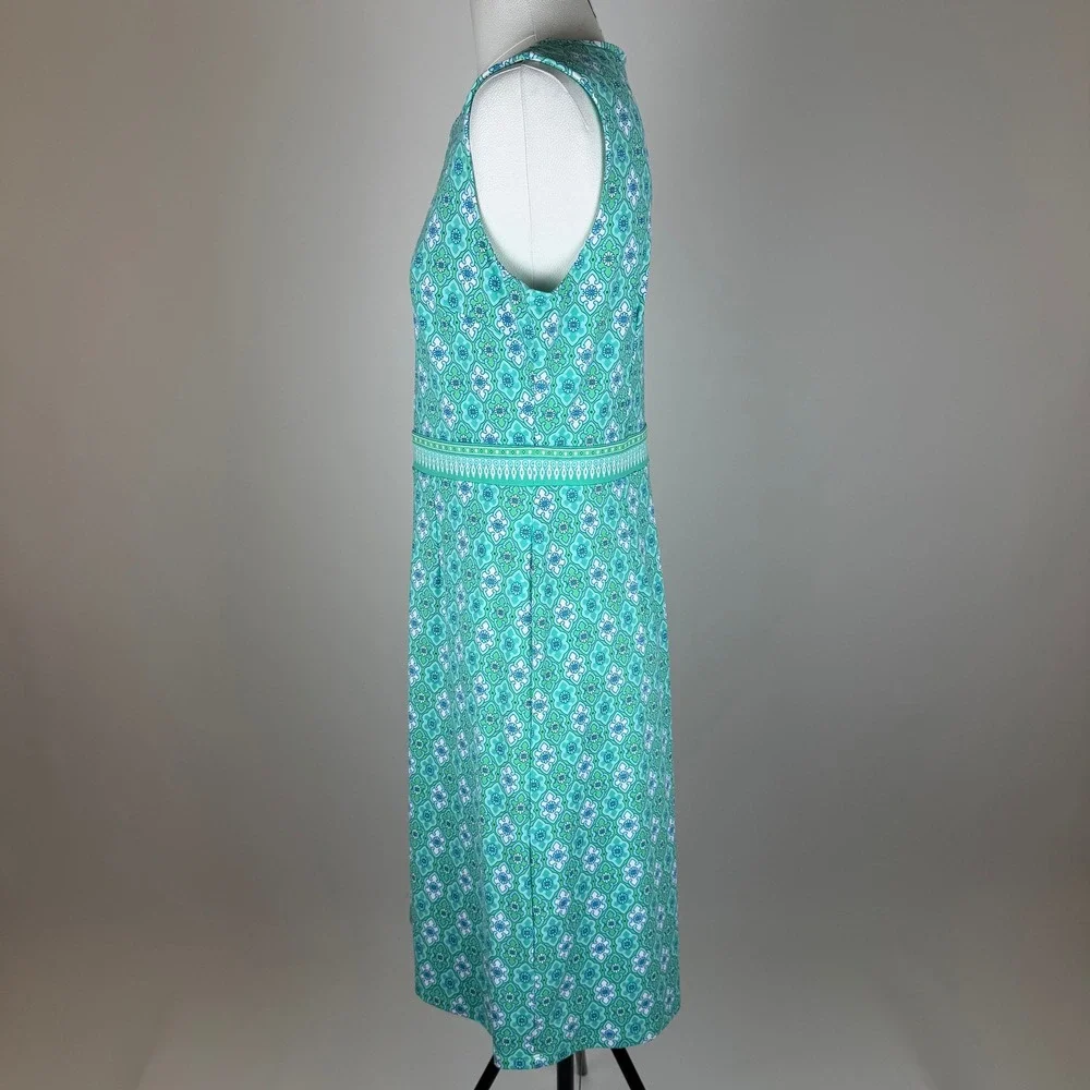NWT Talbots Green/Blue Geometric Sleeveless Fit & Flare Dress Size Medium Career